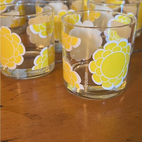 Vintage Colony MCM Yellow set/6 glasses tumblers + pitcher Daisy ditsy flower - Picture 2 of 5